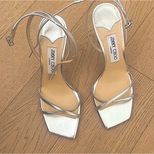 Jimmy choo slingback metallic silver heel sandals